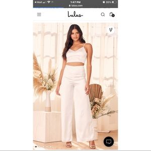 Lulu’s White Satin Two-Piece Jumpsuit